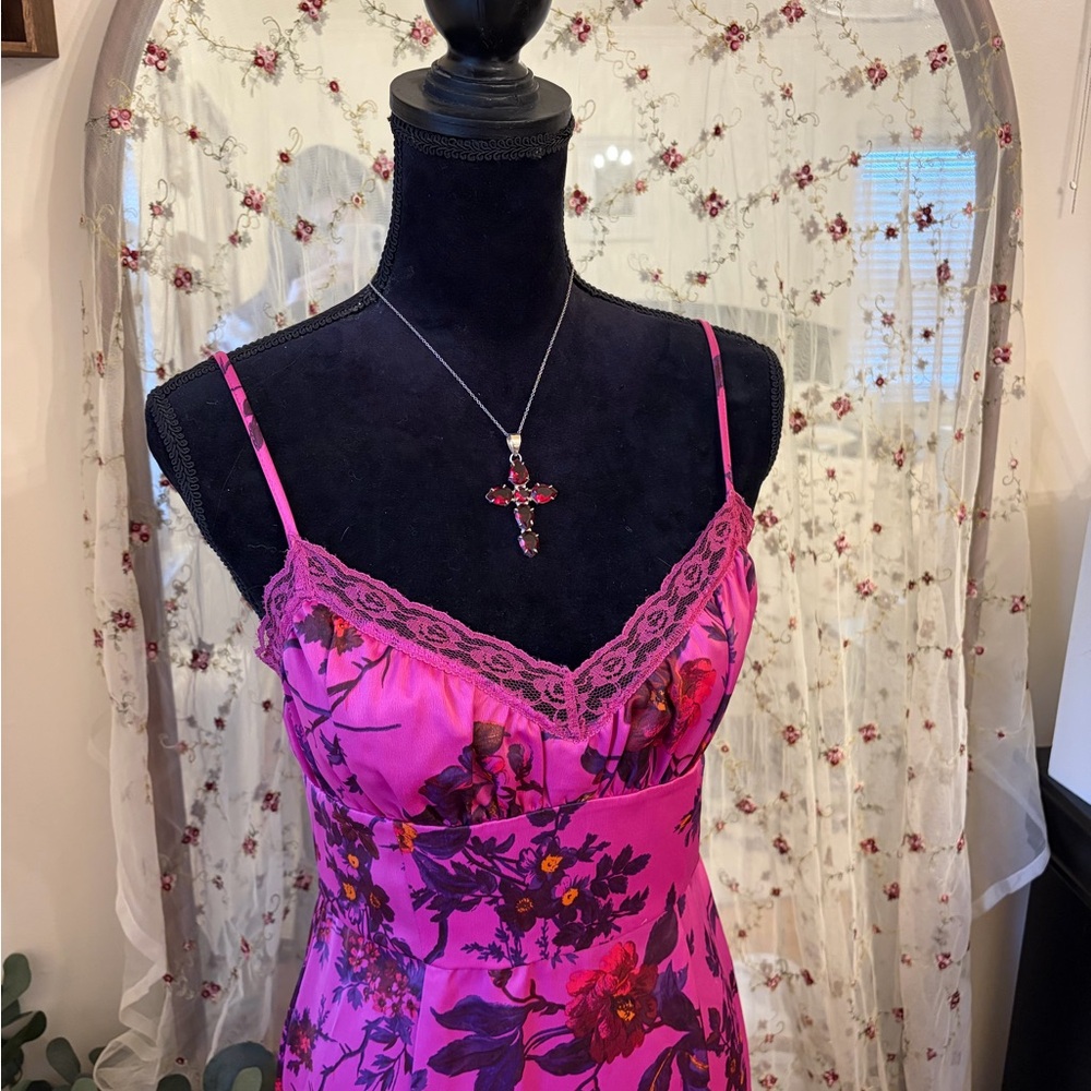 Urban Outfitters Pink Floral Satin Slip Dress - Picture 5 of 9